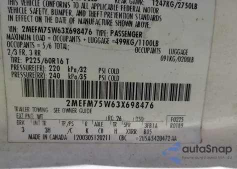 2003 Mercury Grand Marquis Ls from USA, damaged, VIN 2MEFM75W63X698476